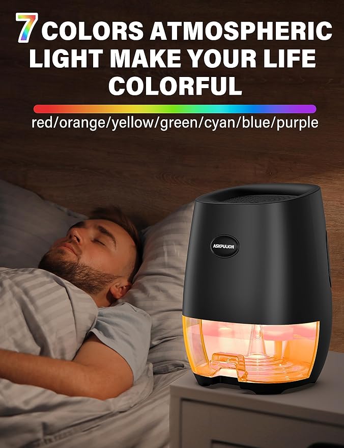 Dehumidifiers for Home, 35oz Small Dehumidifier for Bathroom (300sq.ft) with Auto-off, Sleep Mode, 7 Colors Night Light, Quiet Portable dehumidifier for Bedroom, RV, Closet, Office - Image 5