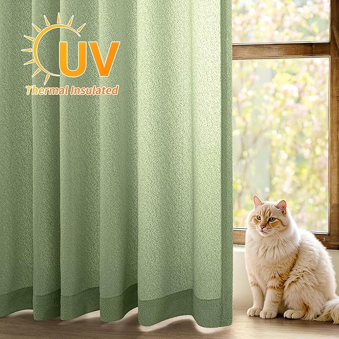 MIULEE Sage Green Thermal Insulated Curtains 63 Inch Long 2 Panels Set for Summer Heat Blocking Non See Through Privacy Thick Semi Sheer Light Filtering Back Tab Window Drapes for Bedroom Living Room - Image 2