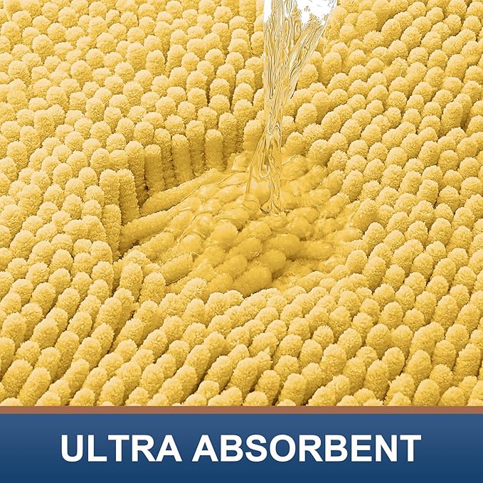 Smiry Luxury Chenille Bathroom Rugs 40x32, Extra Soft and Absorbent Shaggy Bath Mat, Machine Washable, Non-Slip Plush Carpet Runner for Tub, Shower, and Floor, Home Decor Accessories, Yellow - Image 4