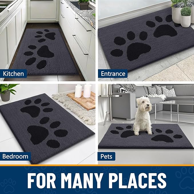 Smiry Dog Door Mat for Muddy Paws, Absorbs Moisture and Dirt, Low-Profile Entryway Mat with Non-Slip Backing, Entry Indoor Outdoor Doormat for Inside Floor (48x30 Inches, Black, Paw) - Image 9
