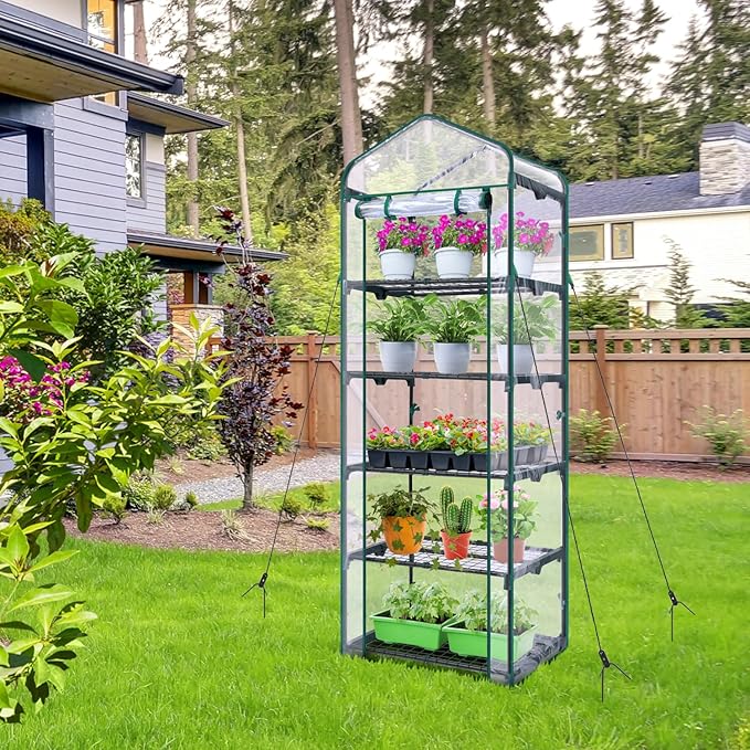 Mini Greenhouse for Outdoors Indoor: Ohuhu Small Plants Green House with 5 Tier Shelves, Portable Plastic Greenhouses with Heavy Duty Transparent PVC Cover for Garden Patio Backyard Porch Balcony - Image 6