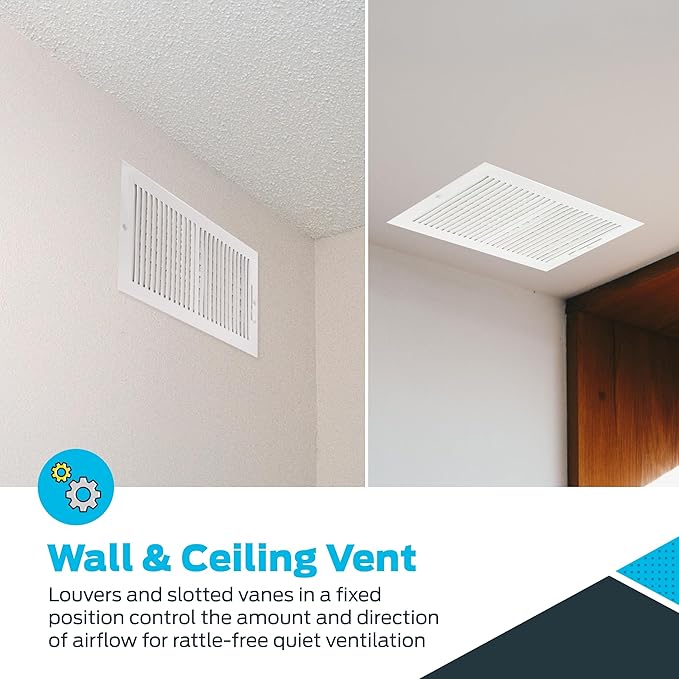 EZ-FLO 14 x 8 Inch (Duct Opening) Air Vent Cover for Wall or Ceiling, Two-Way Ventilation Register, Solid Steel HVAC Register Cover, White, 61662 - Image 4