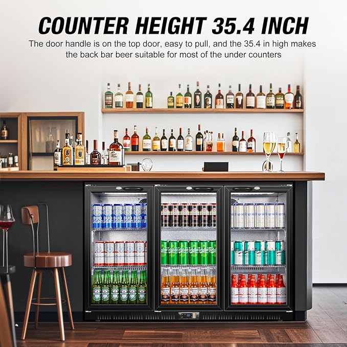 Beverage Refrigerator, 53.15W Inch 12 Cu.Ft Drink Fridge, Back Bar Beer Fridge with 3 Glass Door, 35.43" Height Beverage Cooler, Built-in & Undercounter Commercial Back Bar Cooler for Kitchen Shop Bar - Image 2