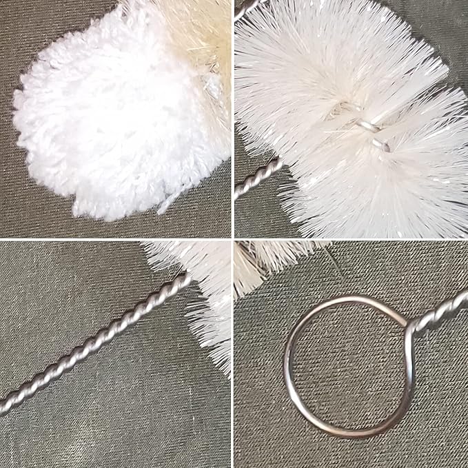 Coralpearl Bottle Brushes Thin Long Handle X 2, Skinny Wire Cleaner Set in Stainless Steel with Natural Boar Bristle at Wool Tip, Bendable Flexible for Cleaning Narrow Neck Bottles, Pipe, Tube, Hose - Image 3