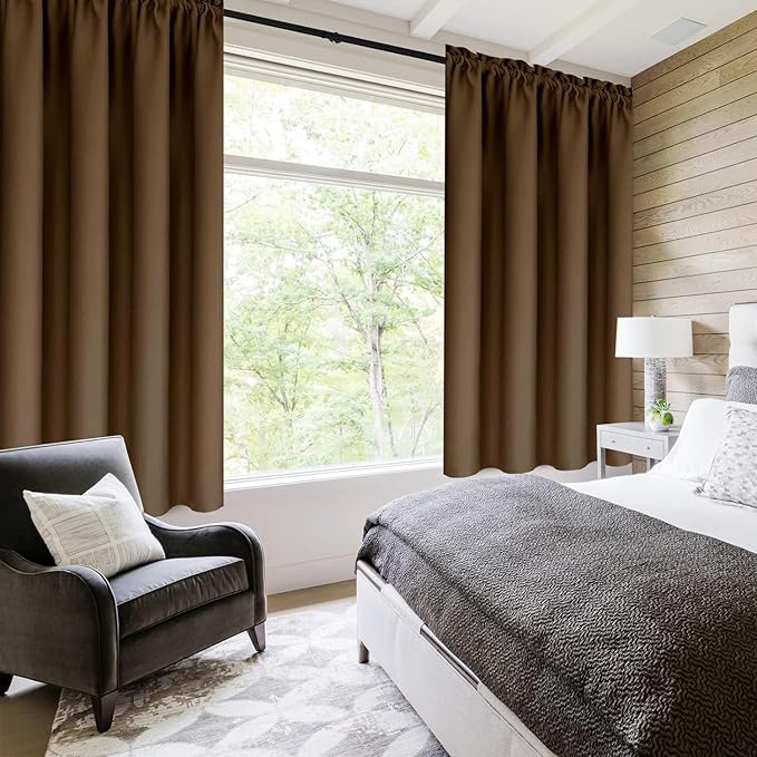 DWCN Blackout Curtains for Living Room Thermal Insulated, Energy Saving & Noise Reducing Bedroom Curtains, Brown, W 52x L 36 Inch, Set of 2 Rod Pocket Curtain Panels - Image 2