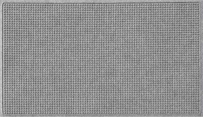 WaterHog Squares Front Door Mat Indoor Outdoor Entrance, Absorbent All-Weather Doormat with Non-Slip Rubber Backing, Dirt & Moisture Trapper, Low Profile, Easy Clean, Made in USA 45.5"x70" Medium Grey by WaterHog