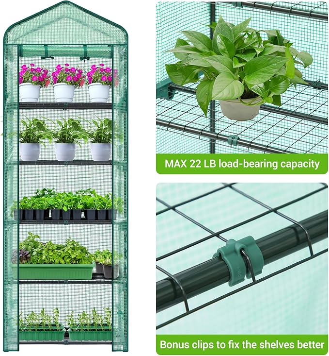 Mini Greenhouse for Indoor Outdoor: Ohuhu Small Plastic Plant Green House 5-Tier Rack Stand Portable Greenhouses with Durable PE Cover for Seedling, Ideal Gardening Gifts for Women Men - Image 3
