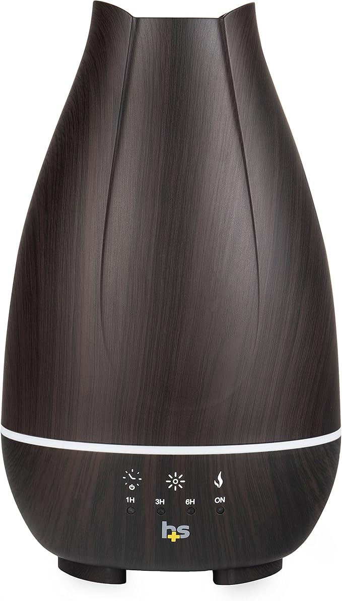 HealthSmart Essential Oil Diffuser, Cool Mist Humidifier and Aromatherapy Diffuser with 500ML Tank Ideal for Large Rooms, Adjustable Timer, Mist Mode and 7 LED Light Colors, Brown by HealthSmart