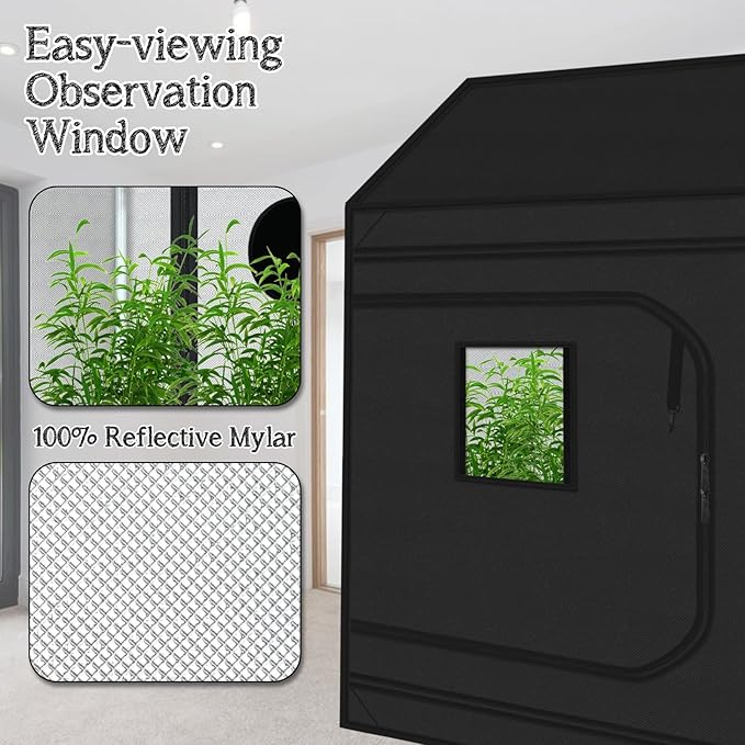 zazzy 4x8 Grow Tent, 96"x48"x72" Roof Cube Indoor Plant Grow Tents with Observation Windows, Lightproof Roof Cube Mylar Hydroponic Growing Tent with Floor Tray Plant Growth - Image 4