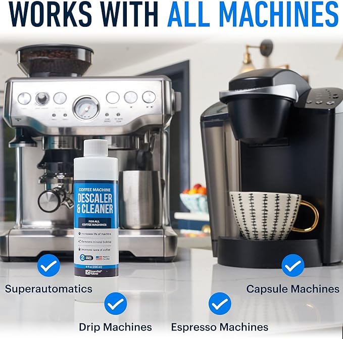 Essential Values Descaling Solution (8 fl oz / 236 ml) – Coffee Maker Cleaner for Nespresso, Keurig, Breville & More – Works on All Machines & Espresso Makers – Made in USA - Image 4