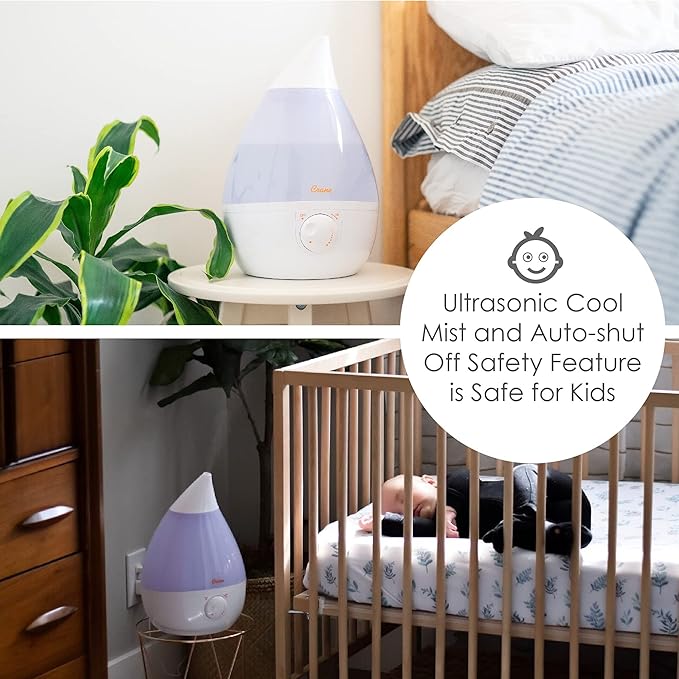 Crane White Drop Ultrasonic Cool Mist Teardrop Humidifier, 1 Gallon Tank, Baby Humidifier for Nursery, Bedroom, Plants, Office, Adjustable Mist Levels - Image 3