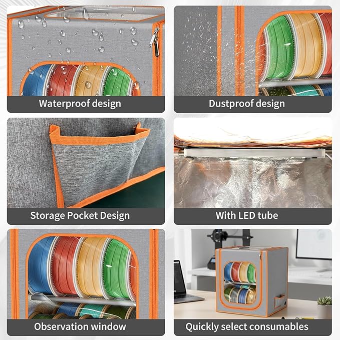 3D Printer Filament Storage Box- 2 Tiers Metal Filament Storage Rack with Trans Cover,with LED Strip Lights Holds Up to 24 Rolls of Filaments for Home, Studio，Waterproof & Dustproof Filament Tent - Image 4
