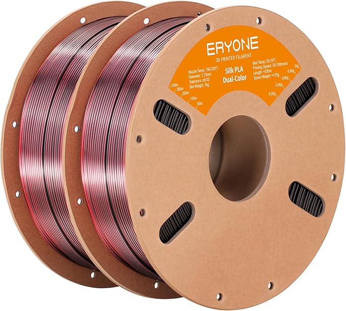 ERYONE Silk Dual Color PLA Filament 3D Printer 1.75mm +/- 0.03mm, Bicolor Filament Two Tone PLA Bundle 2KG Cardboard Spool, Black Red by ERYONE