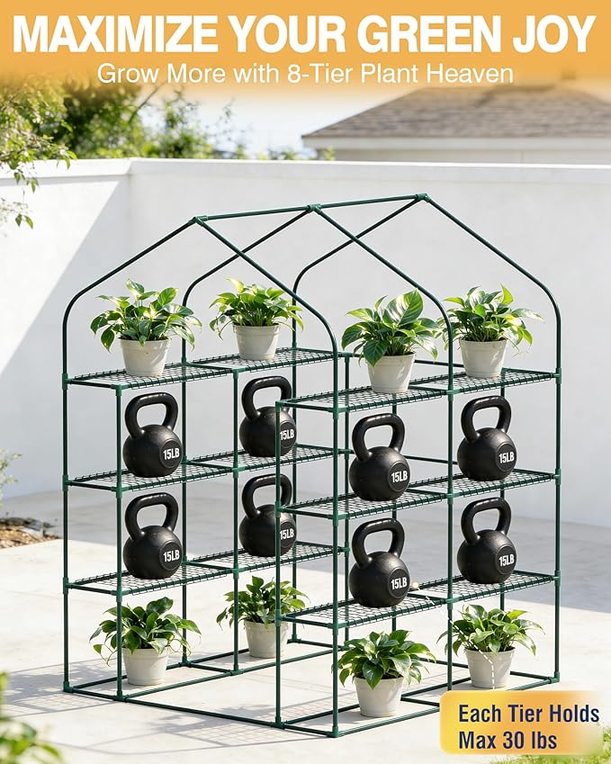 PYY Walk in Greenhouse - Indoor Greenhouse with Grow Lights, Roll-Up Zipper Entry Door and PVC Cover, 3 Modes Light with Loop Timer for 24 H, Plant Garden Hot House for Outdoor(56.3"L×56.3"W×76.8"D) - Image 5