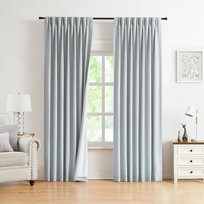 Kayne Studio Blue Fog Pinch Pleated Full Blackout Curtains, Linen Blend Room Darkening Thermal Insulated Soundproof Drapes, 84 Inch Back Tab Window Curtains for Living Room Bedroom (2 Panels, 40"x84") - Image 7