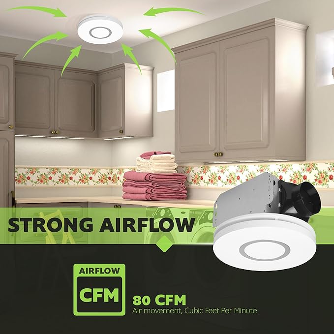 Homewerks 7141-80-CTA Bathroom Fan with LED Lights Color Changing 80 CFM 1.0 Sones Ventilation Fan with 3-Way CCT Dimmable LED Light - Image 8