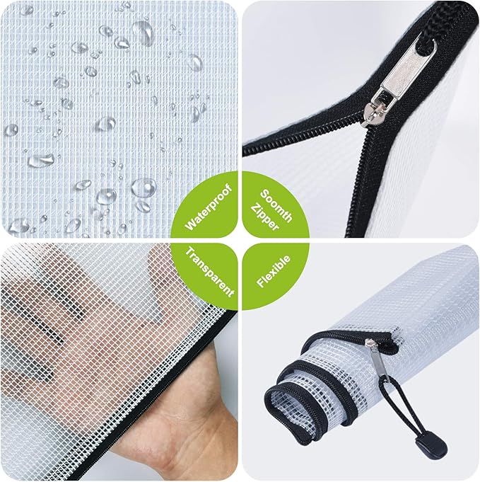 Plastic Mesh Zipper Pencil Pouches, 6PCS Waterproof Tear-Resistant Document File Folders, A6 Size Zipper Documents Pouch Document Organizer Bags for School Office Home Travel Storage(9.25×4.25Inch) - Image 5
