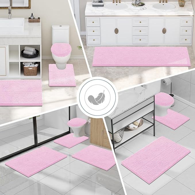 Smiry Luxury Chenille Bathroom Rugs 59x24, Extra Soft and Absorbent Shaggy Bath Mat, Machine Washable, Non-Slip Plush Carpet Runner for Tub, Shower, and Floor, Home Decor Accessories, Pink - Image 7