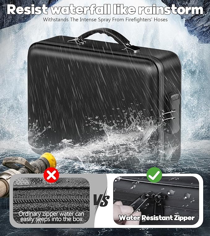 Fireproof Document Box, Hard Case Highly Flame-Resistant Fire Proof Waterproof File Organizer with Lock, Portable Fire Safe for Important Documents & Valuables Storage (Black, ‎15"*11"*5") - Image 7