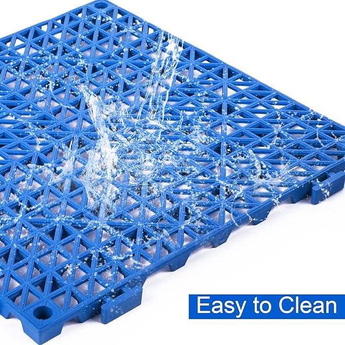 MYFAMIREA Modular Interlocking Cushion 12 Pack 11.8" x 11.8" Rubber Floor Tiles Non-Slip Splicing Drainage Mats for Deck, Pool, Outdoor Shower, Patio, Balcony, Indoor Bathroom, Kitchen (Gary Blue) - Image 5