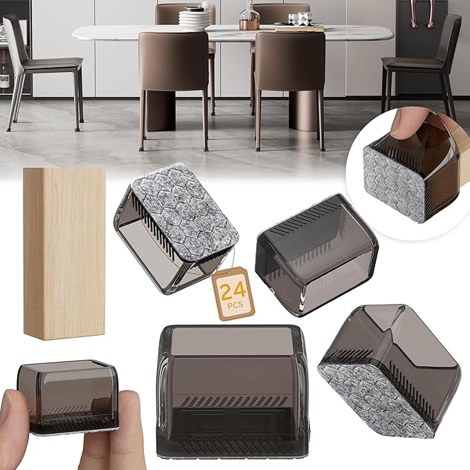 24PCS Rectangular Chair Leg Floor Protectors, Furniture Sliders, Non-Slip Felt Furniture Pads for Hardwood Floors, Silicone Cap Covers to Protect Floors,(Fit L :1.34-1.57", W: 0.87-1.18") by Indemo