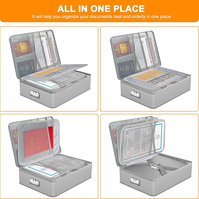Document Organizer with 5200℉ Heat Insulated, 16.1"x11.4"x4.3" Waterproof and Fireproof Document Box with Lock, Home Strong Fireproof Safe Storage Box for Legal Size Documents and File，Silver - Image 3