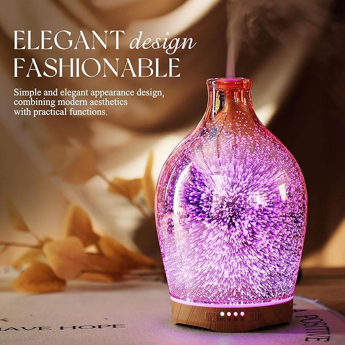 Porseme 280ml Essential Oil Diffuser 3D Glass Aromatherapy Ultrasonic Humidifier - Auto Shut-Off, Timer Setting, BPA Free for Home Hotel Yoga Leisure SPA Gift - Image 4