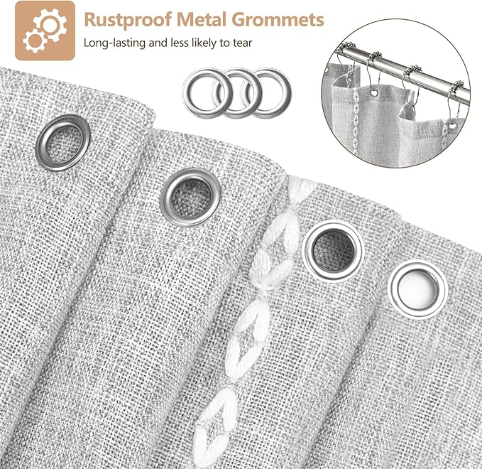 Boho Chic Shower Curtain Heavyweight with Tassels, Grey Linen Textured Soft Fabric Farmhouse Shower Curtain Water Repellent, 72 x 72 Inch Elegant Gray Striped Bathroom Curtain Wrinkle-Resistant - Image 5