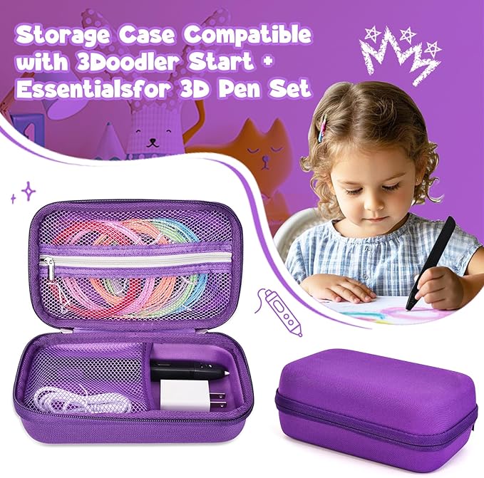 Case Compatible with 3Doodler Start+ Essentials for 3D Pen Set for Kids, Carrying Holder Fit for Printing Pens, Storage Organizer for Printing Filament Refill, Micro-USB Charger (3D-04B-Purple) - Image 6