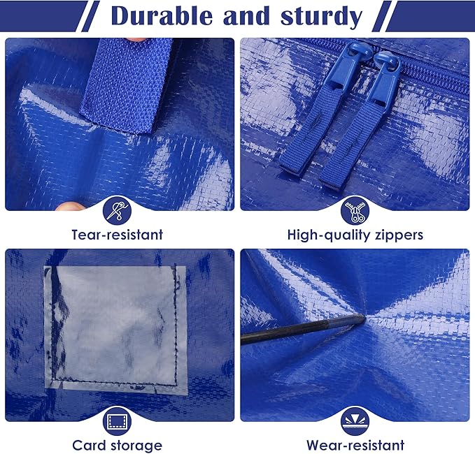 6 Pack Extra Large Heavy Duty Moving Bags with Reinforced Zipper & Wide Handles, Moisture-Resistant Storage Bins Packing Cubes for Clothes, College Dorm, Travel, and Home Organization, Blue - Image 5