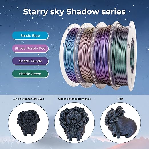 AMOLEN PLA 3D Printer Filament,PLA PrintingFilament Starry Sky Series Pla 1.75mm Bundle, Starry Sky Dark Purple/Green/Blue/Purple Red, 4x200g Pack - Image 2