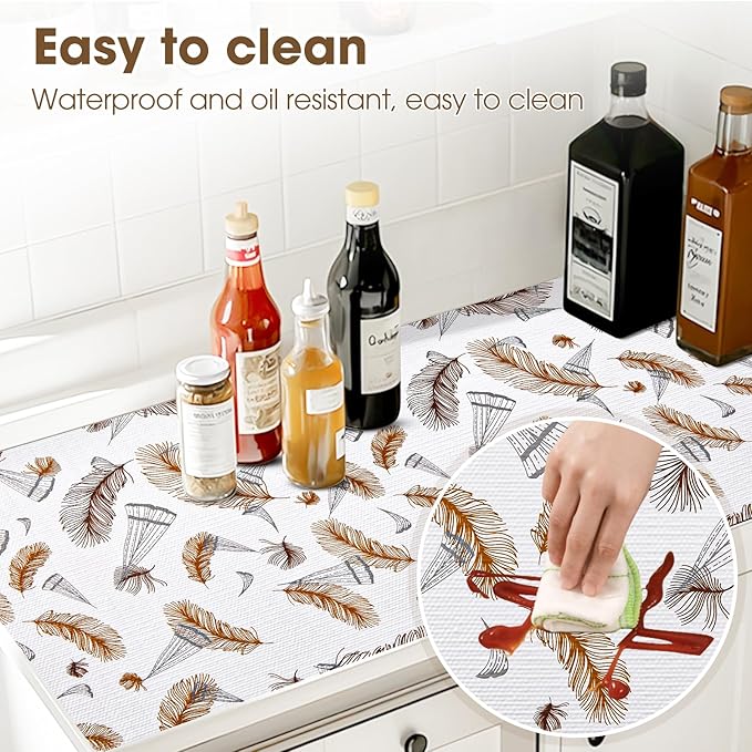 Drawer and Shelf Liner, Non-Slip Kitchen Cabinet Liners Non-Adhesive Thick Strong Grip Waterproof Washable Mats Protect Dresser Shelves Cupboard Bathroom Cabinets, Feather, 12 in X 10 FT - Image 3