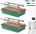 Seed Starter Tray, 120-Cells Seed Starter Kit with Grow Light, 2 Pack Reusable Seeding Starter Trays with Air Vent Humidity Domes for Greenhouse Gardening Indoor Planting Growing (Green Base) by Guioiby