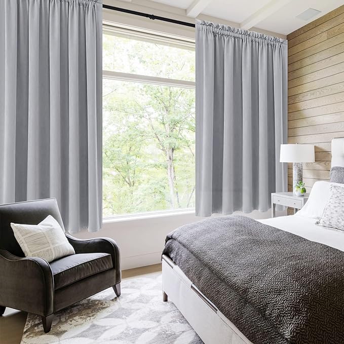 DWCN Blackout Curtains for Bedroom – Rod Pocket Thermal Insulated Noise Reducing Noise Reducing Drapes for Living Room, W 60 x L 63 Inch, 2 Panels, Silver Grey - Image 2