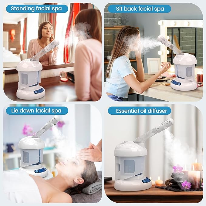 Nisperos Nano Ionic Facial Steamer - 360° Rotatable Sprayer - 40 Minutes Warm Mist - Humidifier - Professional Face Steamer for Facial Deep Cleaning (White) - Image 5