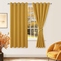 Hiasan Blackout Curtains for Bedroom, 60 x 63 Inches Length - Thermal Insulated & Light Blocking Window Curtains for Living Room, 2 Drape Panels Sewn with Tiebacks, Mustard Yellow by Hiasan