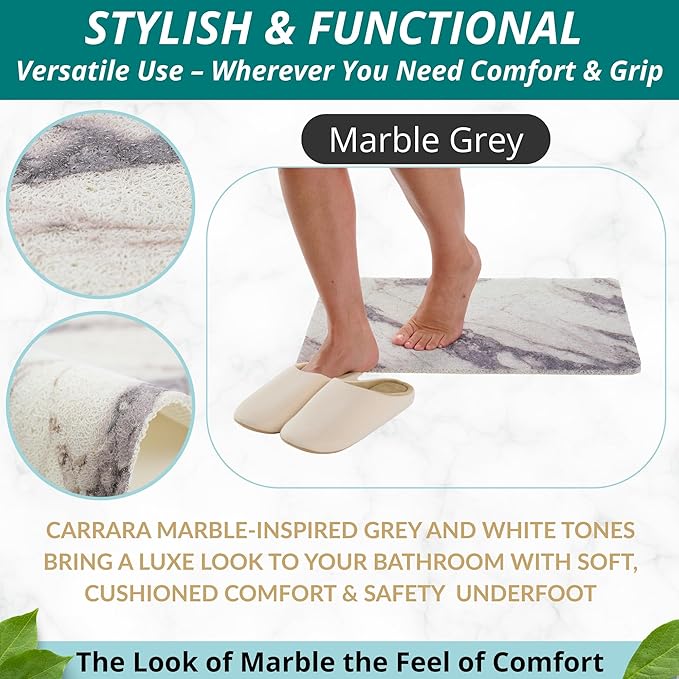 ENKOSI Loofah Non-Slip Shower and Bath Mat - Soft Cushioned Comfort - No Suction Cups for Smooth or Textured Tubs - Fast Draining - Safety for Bathroom, Family, and Elderly (24x16 Marble Grey) - Image 5