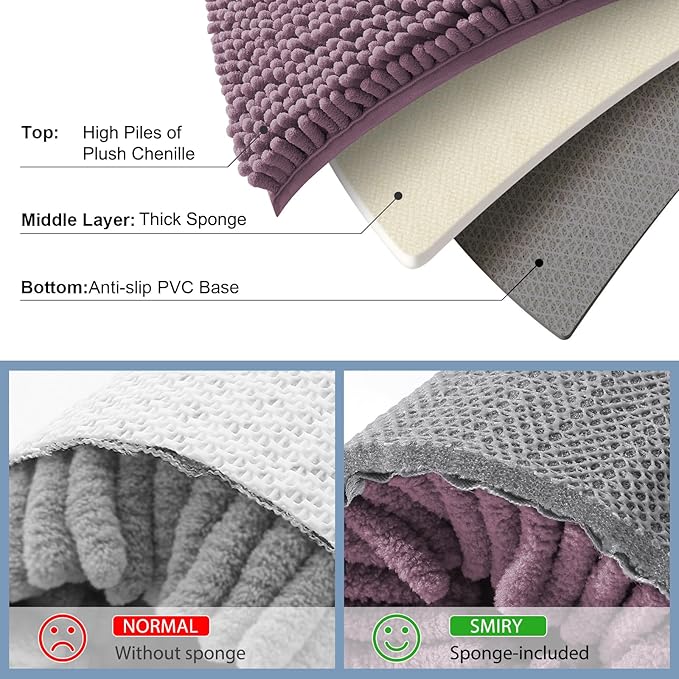 Smiry Luxury Chenille Toilet Rugs U-Shaped 24x20, Soft Absorbent Non-Slip Contour Bathroom Rugs for Toilet, Machine Washable Contoured Bath Mats, Deep Plum - Image 5