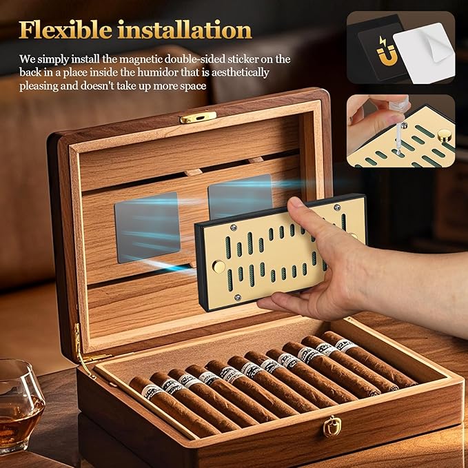 High-end Cigar Humidifier, Rectangular Cigar Humidifier Regulator with Manual Humidity Control Function, Cigar's Guardian Expert to Keep Cigars Fresh (Gold) - Image 4