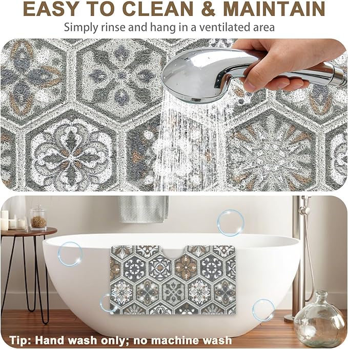 Square Shower Mat Non Slip: 24x24 Inch Extra Large Shower Mats for Inside Shower, Anti Slip Shower Floor Mat, Loofah Shower Stall Mats for Elderly, Non Slip Shower Mat with Drain Hole in Middle - Image 5