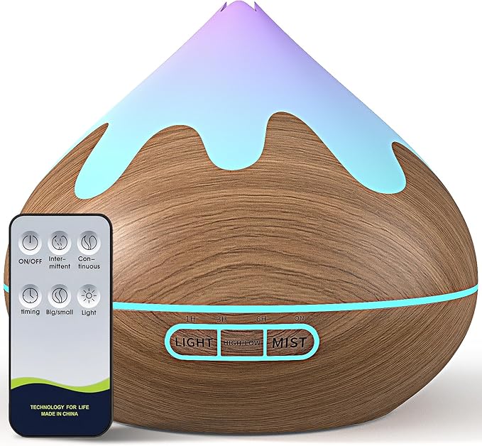 500ML Essential Oil Diffuser, Ultrasonic Aromatherapy Diffuser with Remote Control, Air Diffusers for Home Office Room, Fragrance Aroma Diffuser with 7 Color LED & 2 Mist Mode, Mocha Brown by Unknown