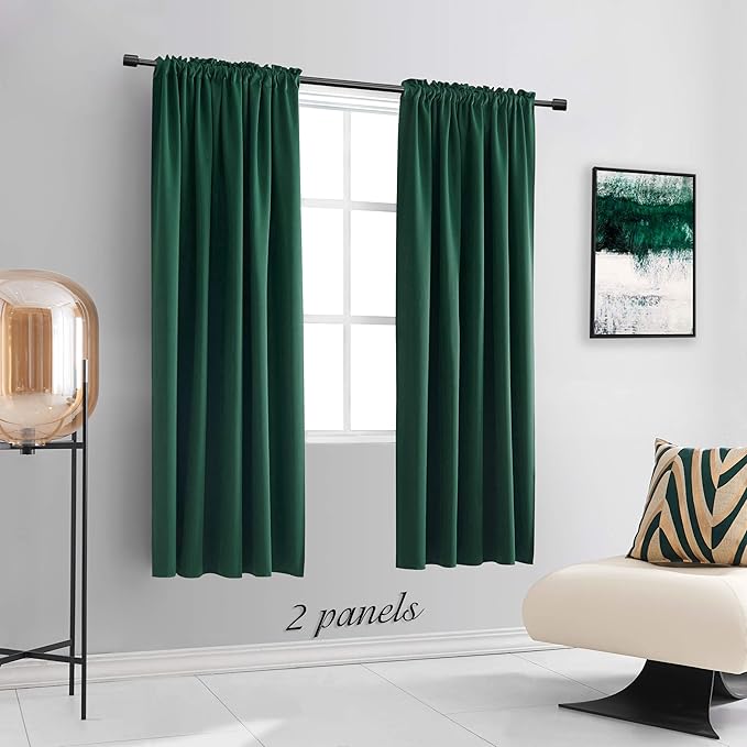 DONREN Emerald Green Blackout Thermal Insulating Window Curtain Drapes for Living Room with Rod Pocket (42 W X 72 L,2 Panels) - Image 2