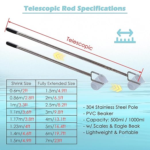 Retractable Water Sampler Set - Stainless Steel Rods & Pendulum Sampler Ladle 500 1000 ML, Industrial Water Quality Test Sampling Collector, for Environmental Monitoring(PVC 500ml,L 1.5m-7m/4.9ft-23ft - Image 3