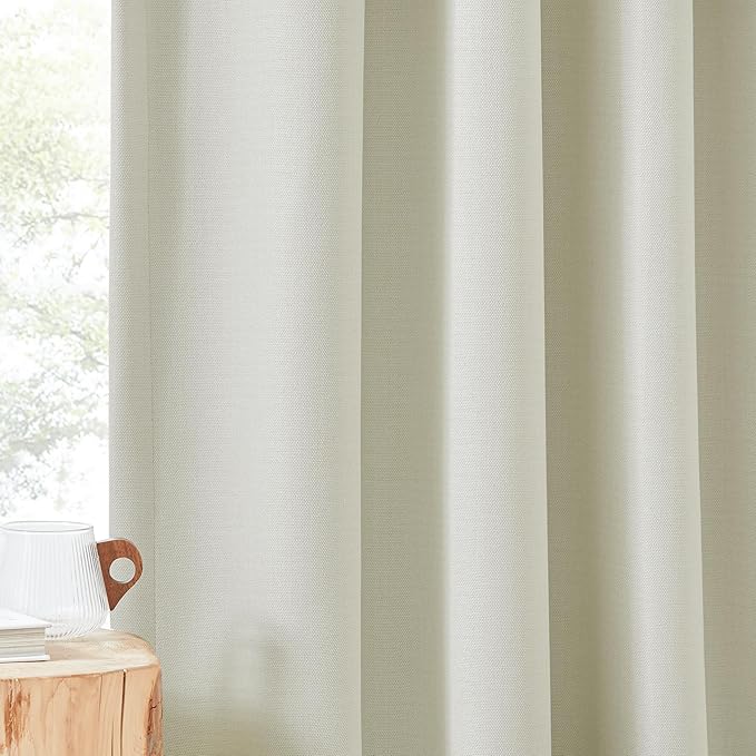 NICETOWN Thick Faux Linen Bedroom Curtains 108 inches Long, Room Darkening Dual Rod Pockets & Hook Belt Thermal Curtains Noise Dampening Drapes for Living Room, Natural, W52 x L108, 2 Panels - Image 8