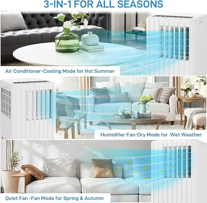 8000 BTU Portable Air Conditioner for Room, Portable AC Air Conditioner with Remote Control & Window Kit, 4-in-1 Air Conditioner Cools Up To 350 sq. ft, 1-24H Timers - Image 5