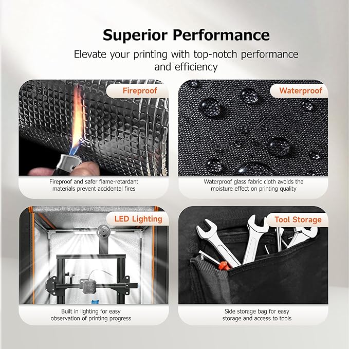 3D Printer Enclosure with LED Light, Fireproof Dustproof Tent Constant Temperature Protective Cover for Ender3 Max Neo/Ender3 S1 Plus/Ender 5/ Pro/Plus/Neptune 4 Plus/CR-10/10S PRO10 Mini/CR-X, Large - Image 5