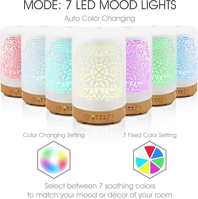 Earnest Living Essential Oil Diffuser White Ceramic Diffuser 100 ml Timers Night Lights and Auto Off Function Home Office Humidifier Aromatherapy Diffusers for Essential Oils - Image 7