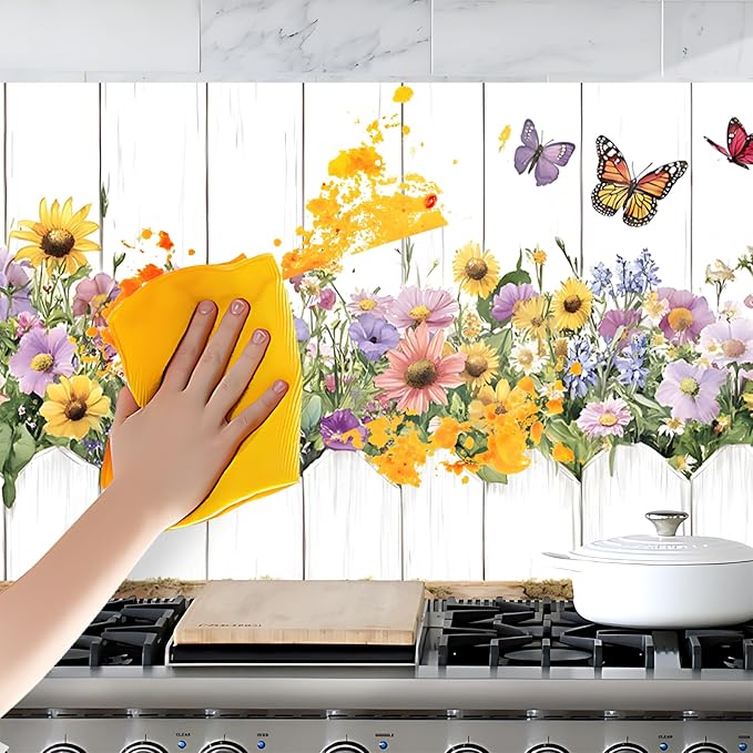 NYZE Kitchen Backsplash Stickers Waterproof Stove Backsplash Protector, 30 X 16 inch Removable Kitchen Wallpaper with Wall Art Decor for Stove Cooking Area(Sunflower Bouquet) - Image 6