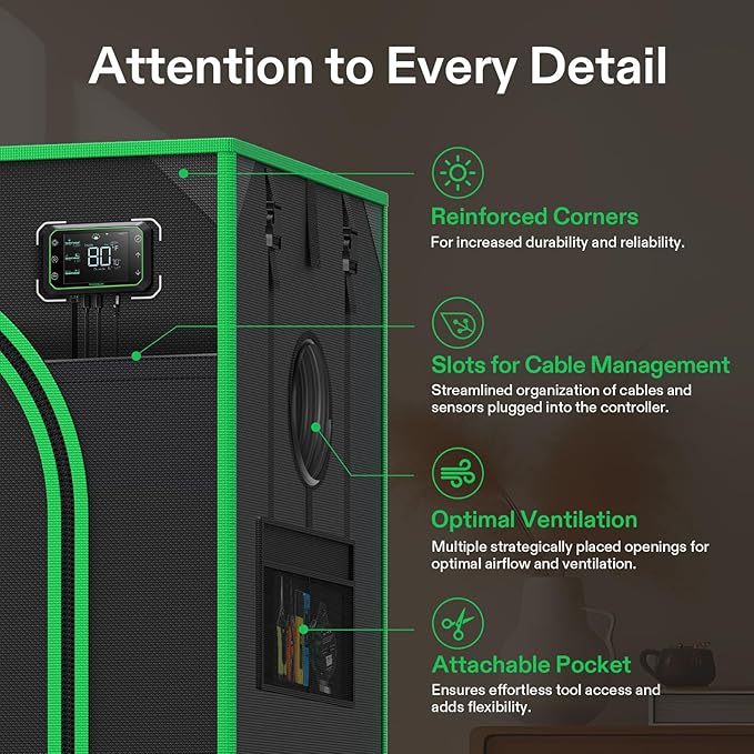 VIVOSUN P426 48"×24"×72" PRO Grow Tent and AeroStream H19 Intelligent Environmental 19L Humidifier with Temp & Humidity Probe, Top Control Panel, Smart Remote Control, Designed Specifically for Use wi - Image 5
