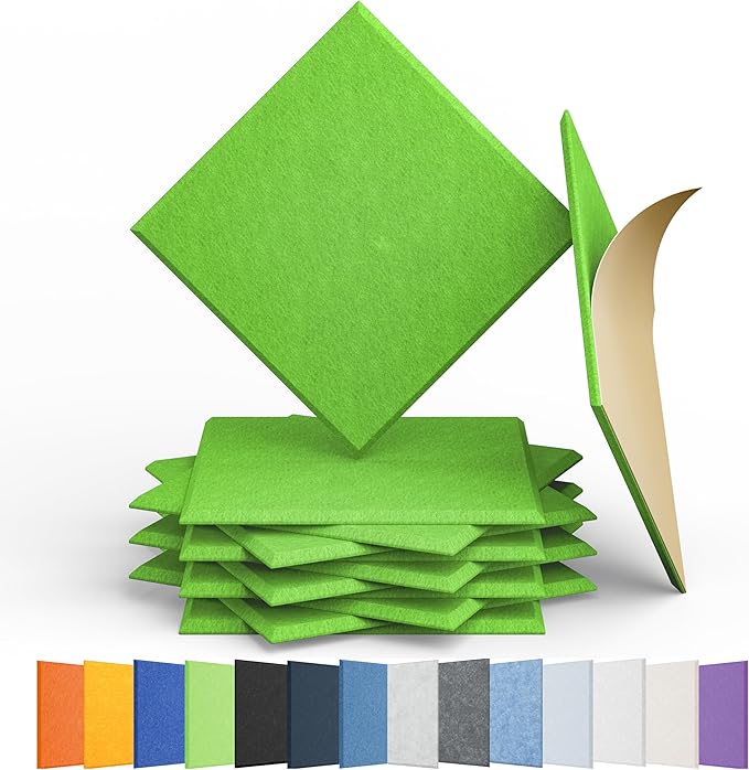 12 Pack Acoustic Panels Self Adhesive Sound Proof Foam, High Density Sound Acoustic Panel, 12X12X0.4 Inch Square Panels in Home, Office, Reccording Room, Studio,and more(Fruit Green) by Amantech